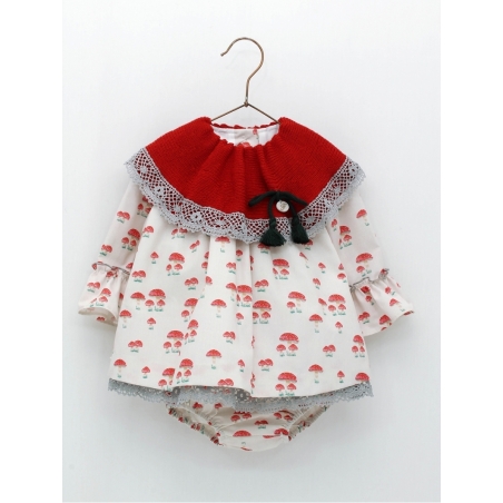 Baby girl romper-like dress with mushroom print