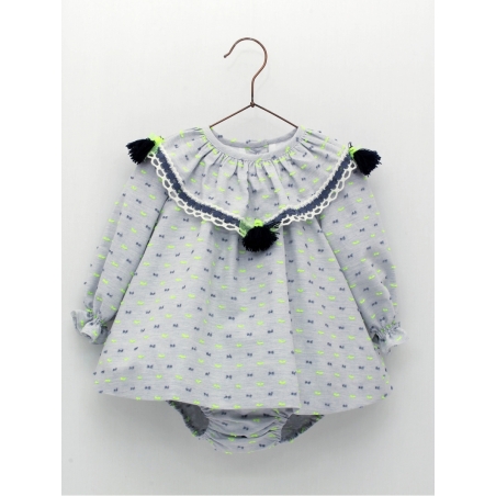 Baby girl romper-like dress with pompoms