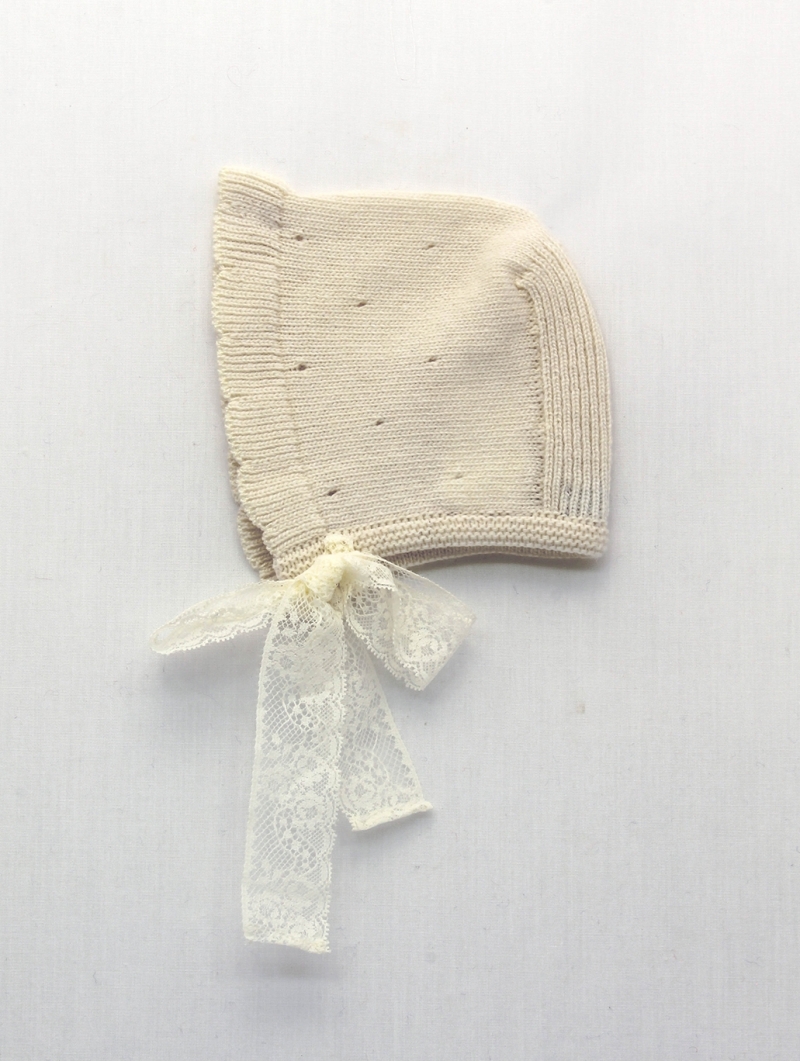 Baby knitted bonnet, Baptism Collection