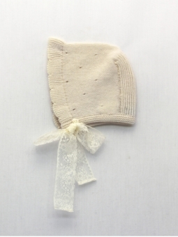Baby knitted bonnet, Baptism Collection