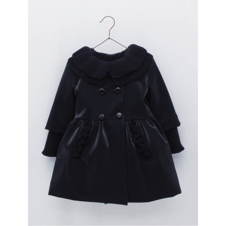 Girl coat with waist cut and knittec collar