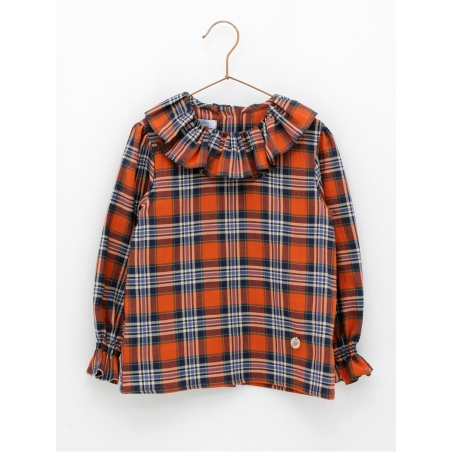 Blouse with ruffle checked collar
