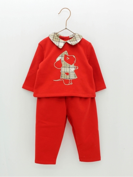 Baby boy plush sweater and trousers with embroidered drog
