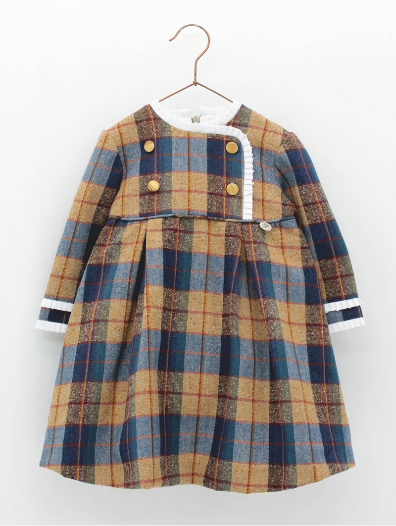 Checked girl dress with waist cut