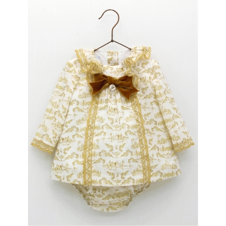 Baby girl dress and bloomers in toile de jouy
