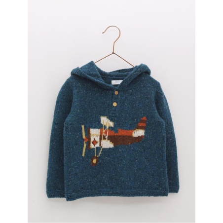 Baby boy sweater with hood and plane drawing