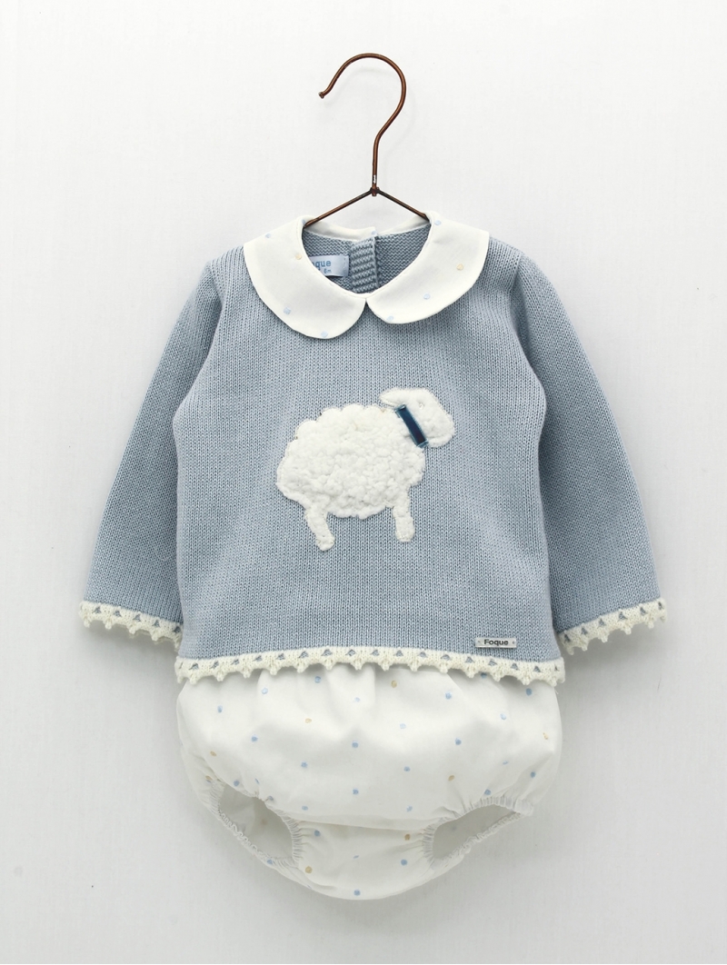 Baby boy set with embroidered little sheep