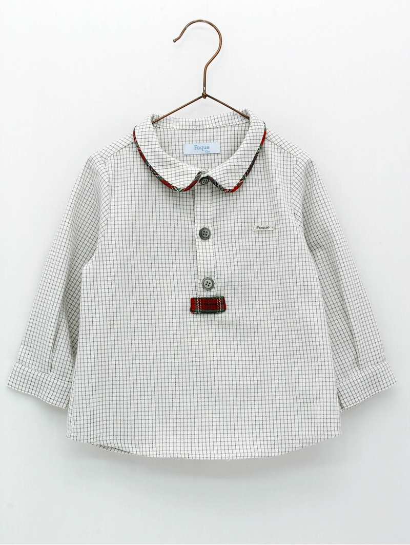 Checked baby boy shirt with red piping