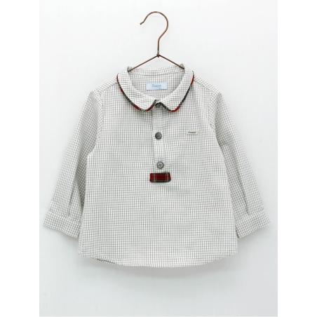 Checked baby boy shirt with red piping