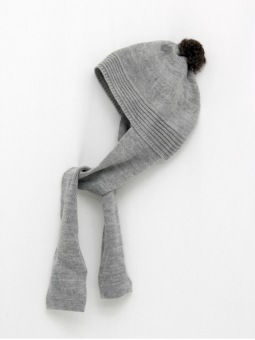 Hat scarf with natural fur pompom