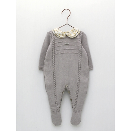 Baby boy romper with collar with hemstitch