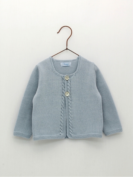 Knitted baby cardigan with cable sticthes