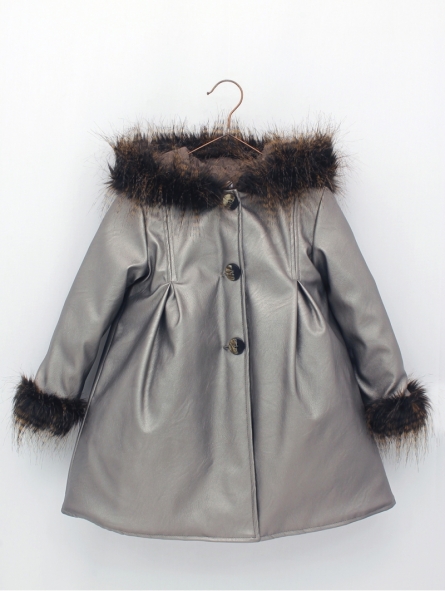 Metallic fabric coat with hood