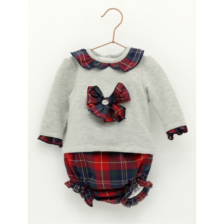Sweatshirt with bow and checked bloomers