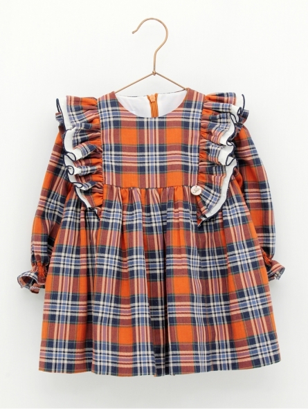 Checked dress with ruffle collar