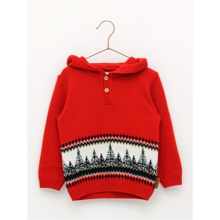 Jumper with hood and fir trees fretwork