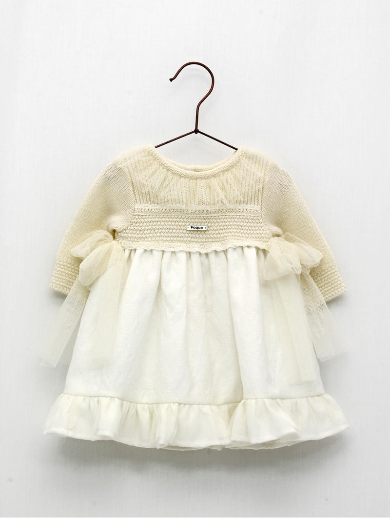 Baptism skirt-type dress with knitted bodice