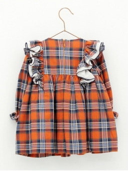 Checked dress with ruffle collar