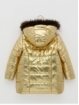 Gold puffer jacket with fur hood