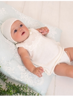 Wave stitch baby bonnet with satin bow