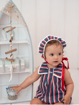 Striped baby girl bonnet