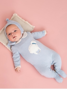 Knitted romper with little sheep embroidery