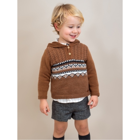 Boy jumper with fretwork and hood