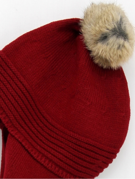 Hat scarf with natural fur pompom