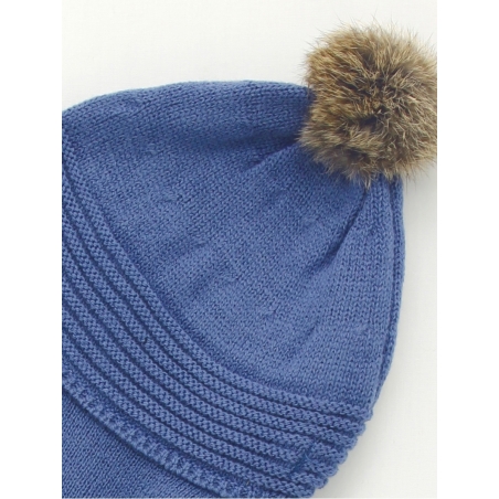 Hat scarf with natural fur pompom
