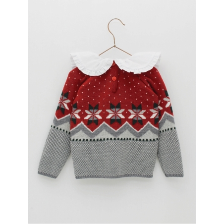 Girl jumper with fretwork and ruffle collar