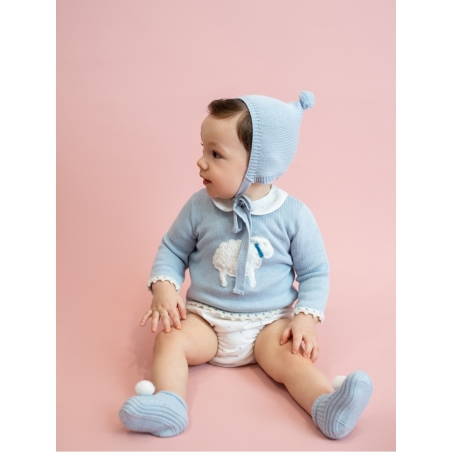 Baby boy set with embroidered little sheep