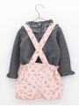 Girl dress with ruffle collar and patterned pink overalls