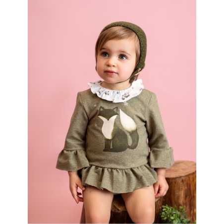 Girl set of little foxes patterned sweater and bloomers