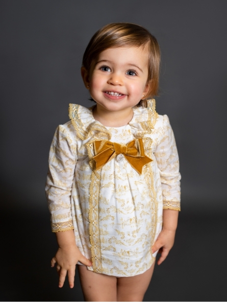 Vestido e cuequinha bebé criança em toile de jouy