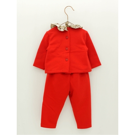 Baby girl plush sweater and trousers with embroidered drog