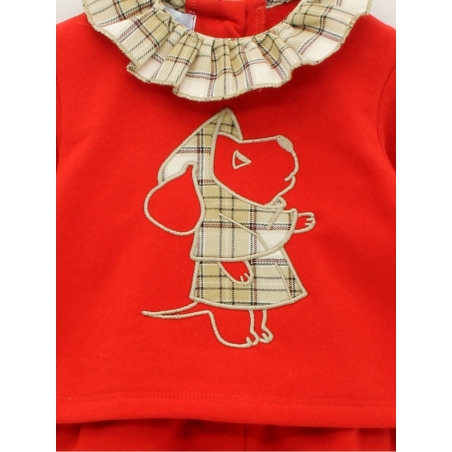 Baby girl plush sweater and trousers with embroidered drog