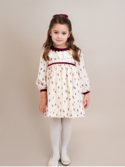 Girl dress with tulip print and puffed sleeves