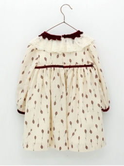 Girl dress with tulip print and puffed sleeves