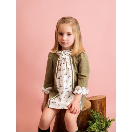 Baby girl dress with little foxes patterned piece