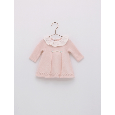 Knit baby dress with fabric collar