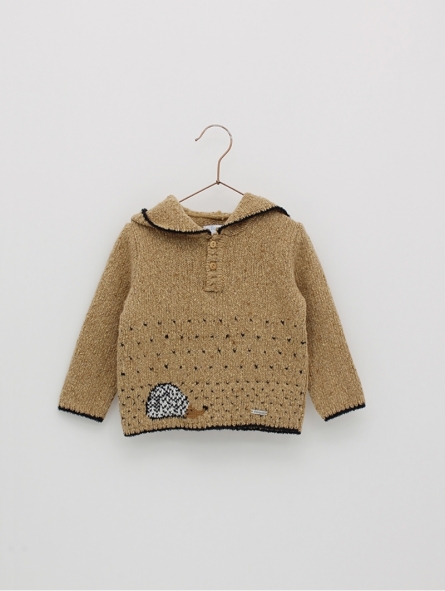 Sweater with hood and hedgehog print
