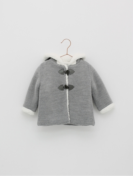Knitted baby hooded duffle coat