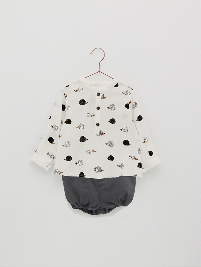 Patterned shirt with Mandarin collar and bloomer shortss