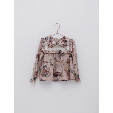 Girl blouse in plumeti with floral motifs