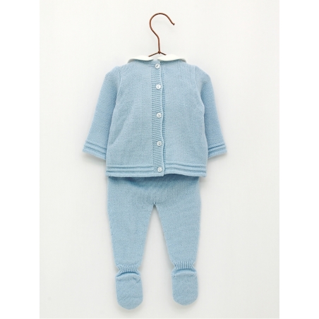 Knitted baby jumper and legging with pom pom