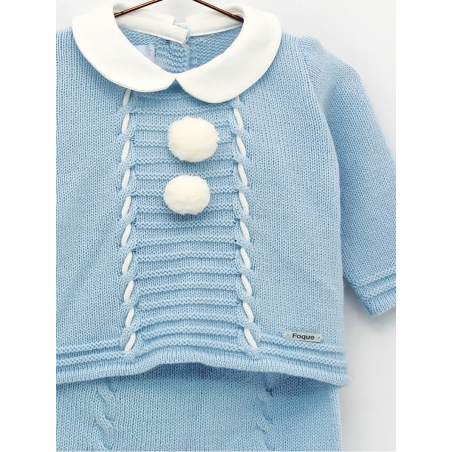 Knitted baby jumper and legging with pom pom