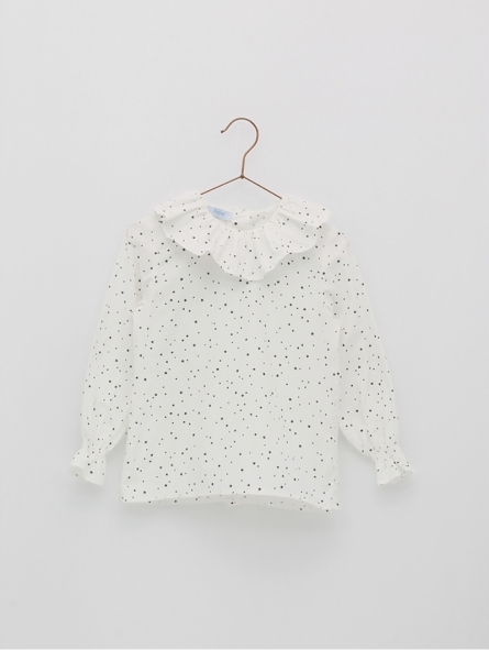 Blouse with little stars and ruffle neck