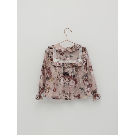 Girl blouse in plumeti with floral motifs
