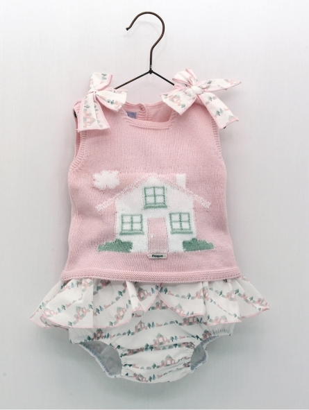 Knitted baby girl set and fabric bloomers