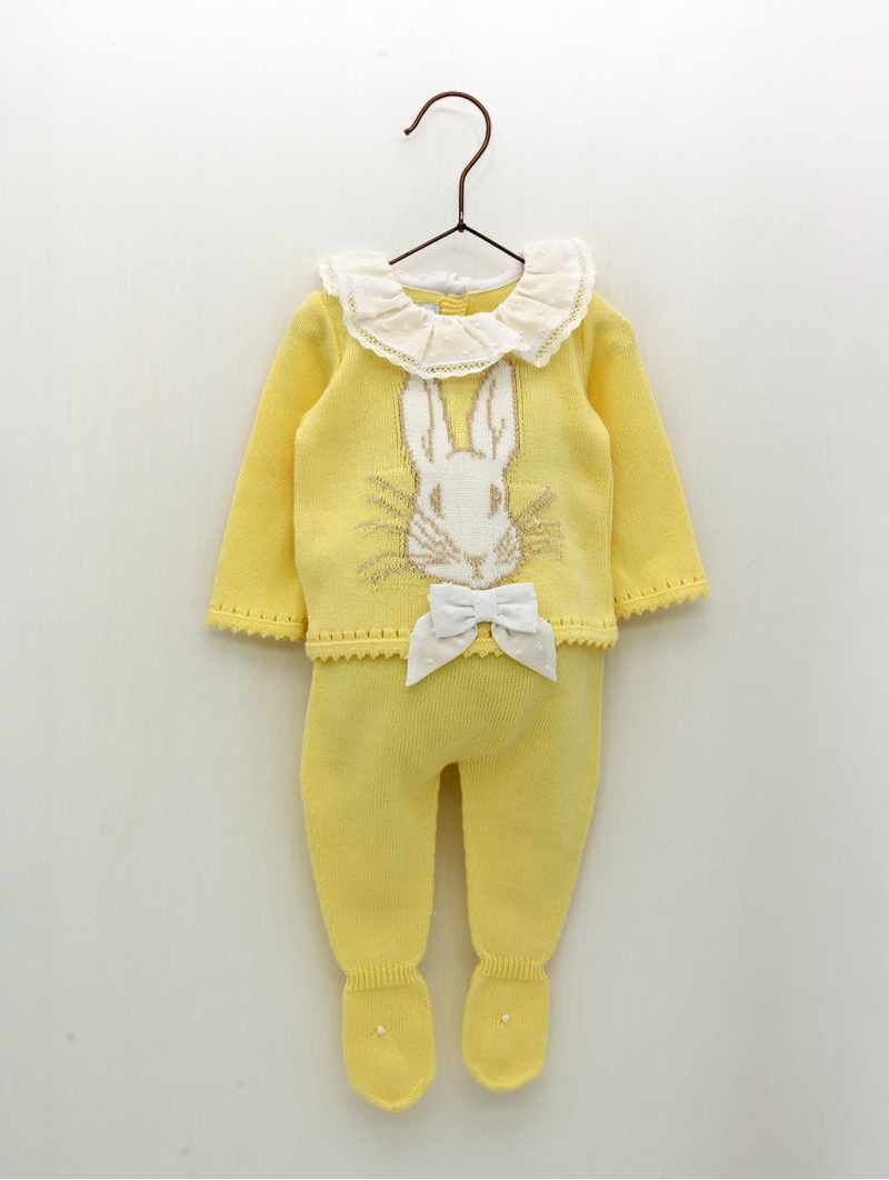 First days baby girl knitted set in yellow